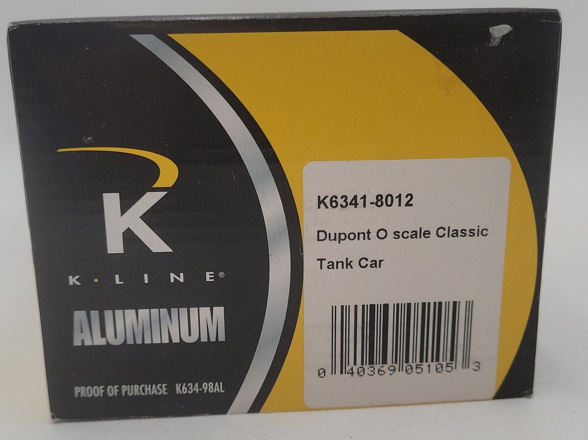 K-Line K6341-8012 O Gauge Dupont Single Dome Tank Car #6826 EX/Box