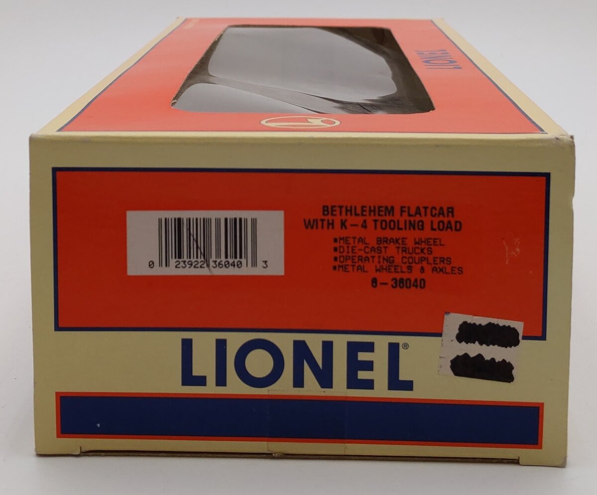 Lionel 6-36040 Bethlehem Flatcar with K-4 Tooling Load LN/Box