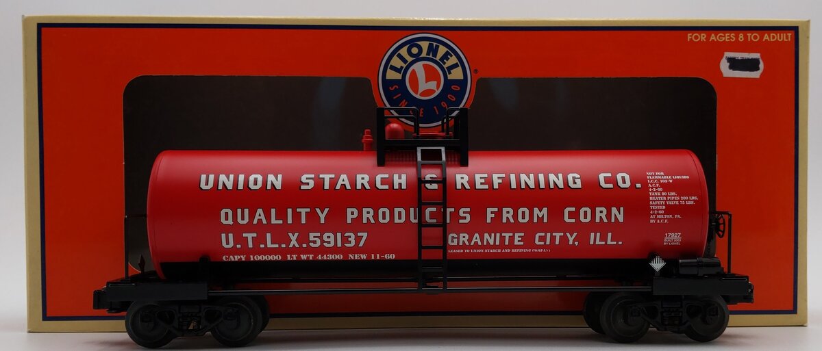 Lionel 6-17927 O Gauge Union Starch Unibody Single Dome Tank Car #59137 LN/Box