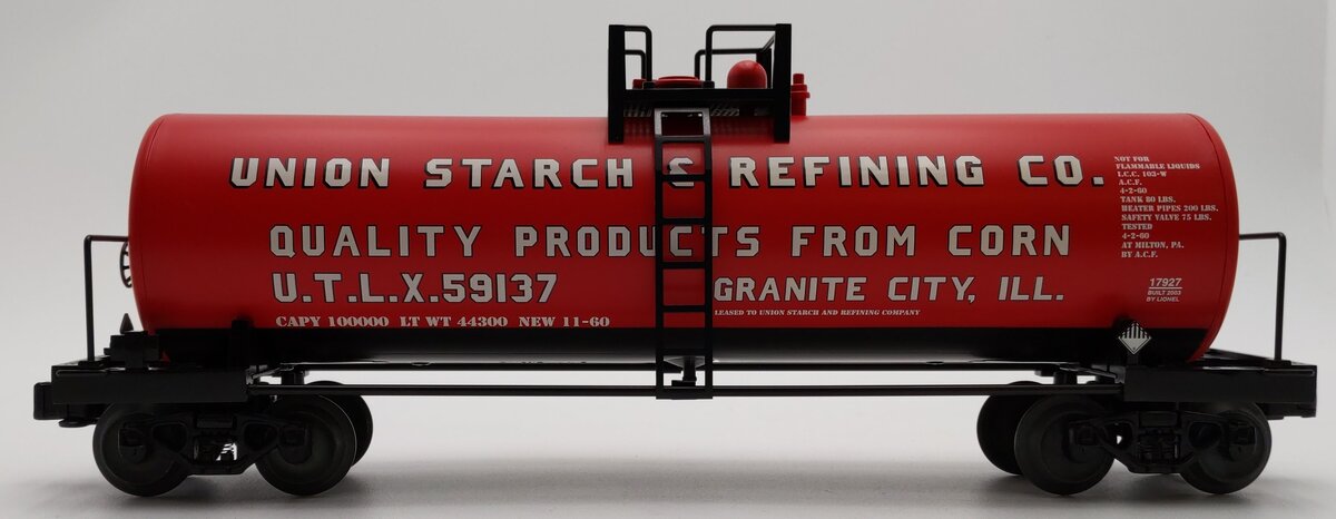 Lionel 6-17927 O Gauge Union Starch Unibody Single Dome Tank Car #59137 LN/Box