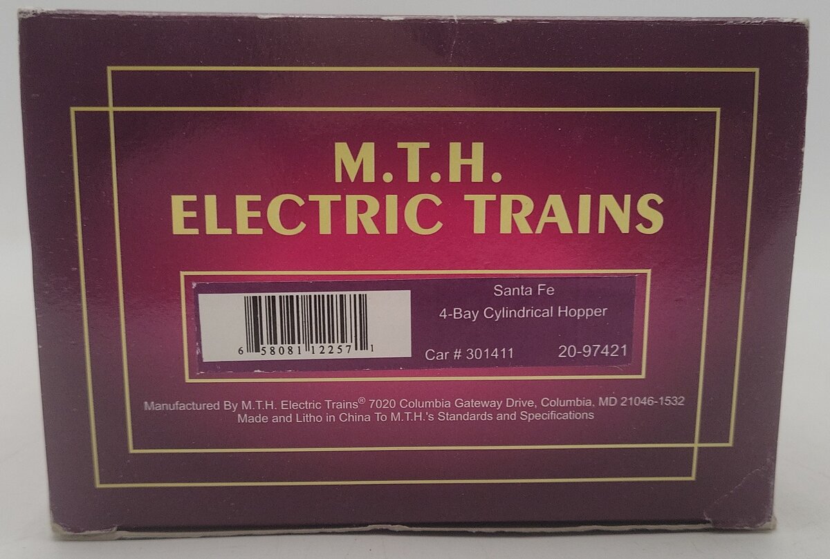 MTH 20-97421 Santa Fe 4-Bay Cylindrical Hopper #301411 EX/Box