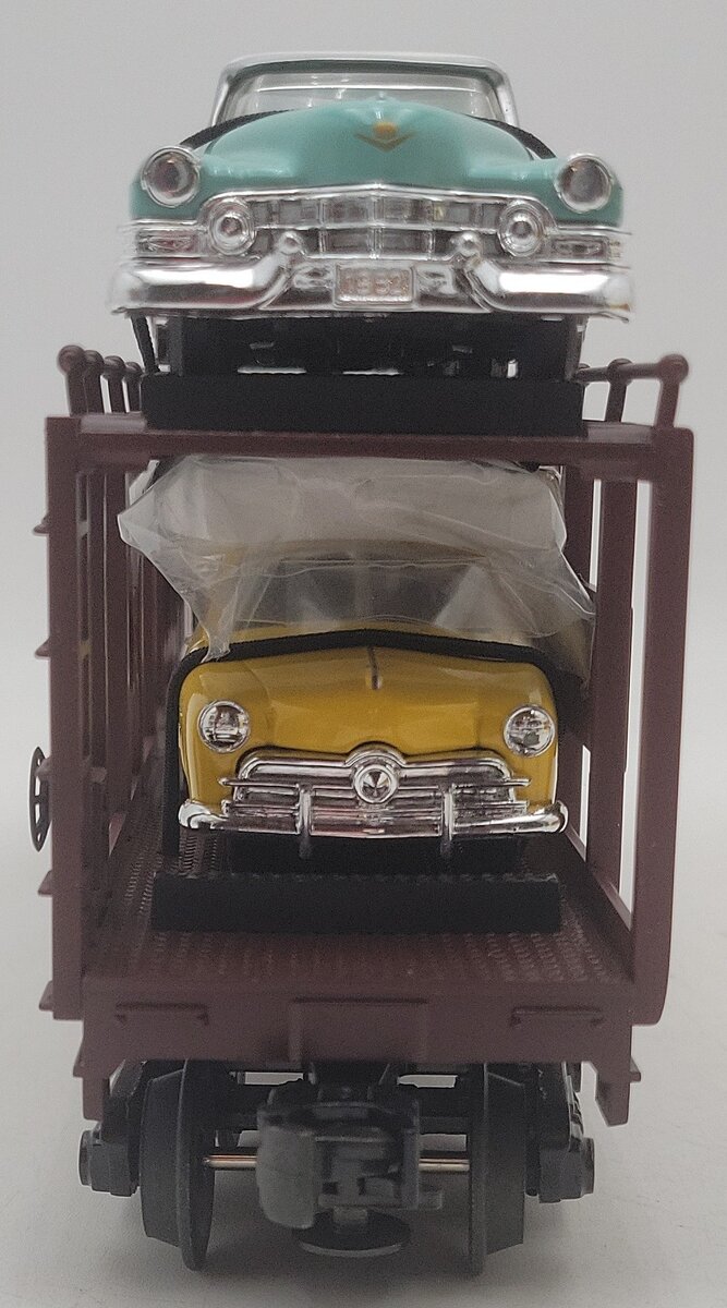 MTH 30-7628 O Gauge Auto Carrier Flatcar with 4 Ertl Cars #4952 EX/Box