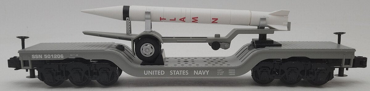 MTH 30-76188 O Gauge US Navy Flat Car w/Rocket Load EX/Box