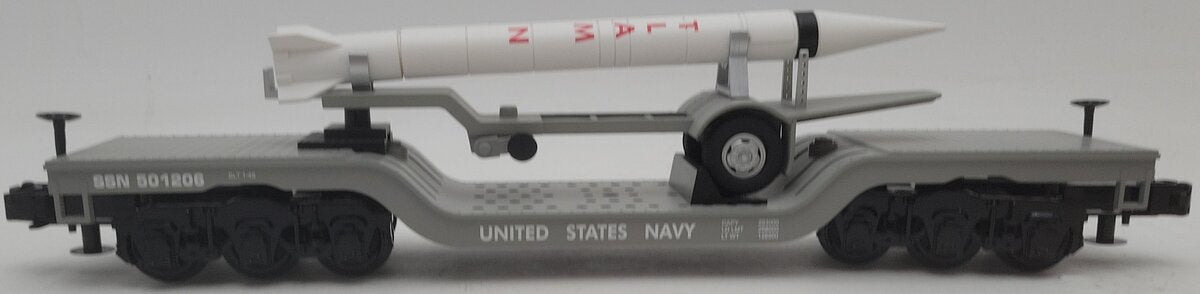 MTH 30-76188 O Gauge US Navy Flat Car w/Rocket Load EX/Box