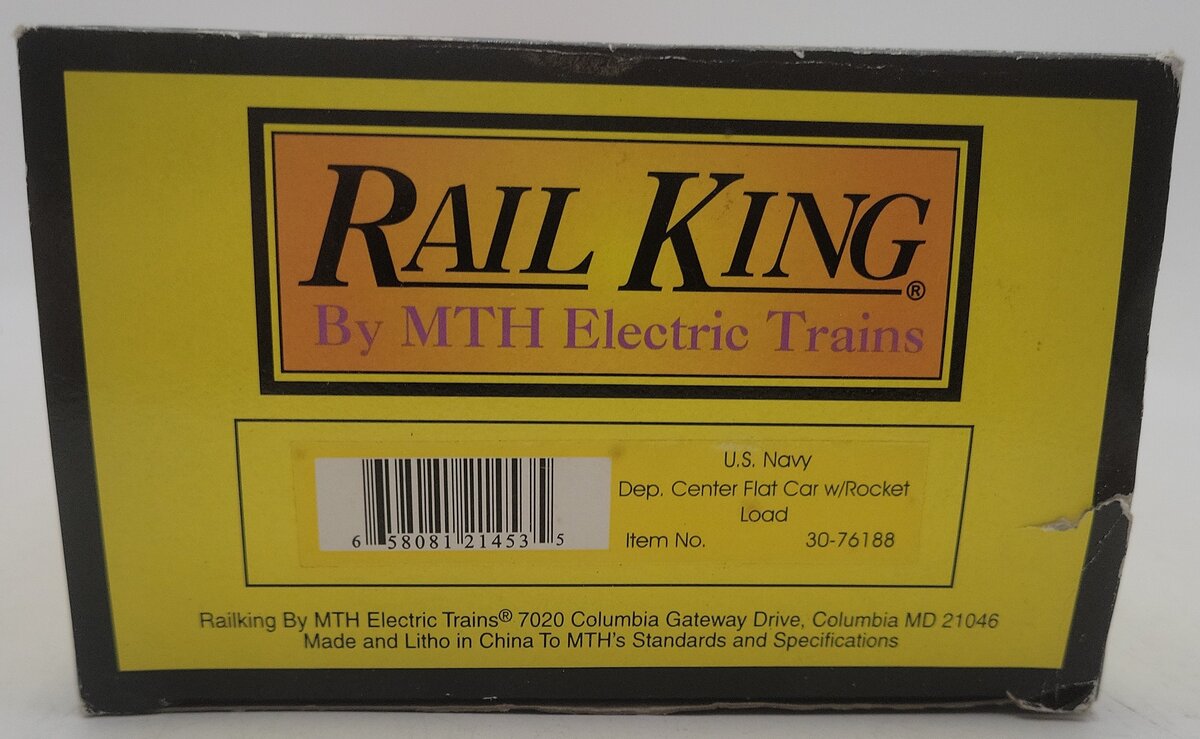 MTH 30-76188 O Gauge US Navy Flat Car w/Rocket Load EX/Box