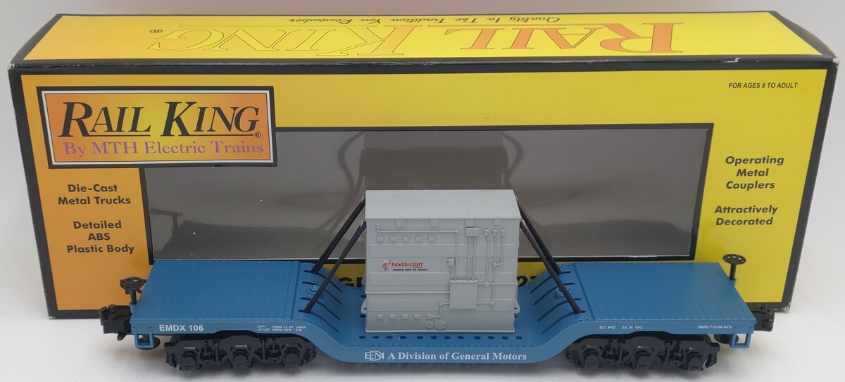MTH 30-7012E O EMD Depressed Center Flatcar w/ Transformer EX/Box