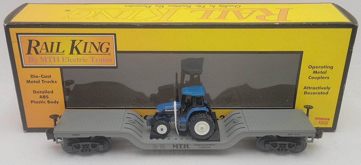 MTH 30-7611 O Gauge MTH Construction Flat Car #22893 w/Ertl Tractor EX/Box