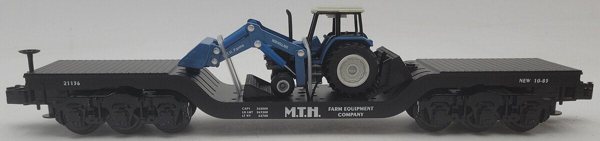 MTH 30-7622 O Gauge Depressed Center Flat w/ Ertl New Holland Tractor #21136 EX/Box