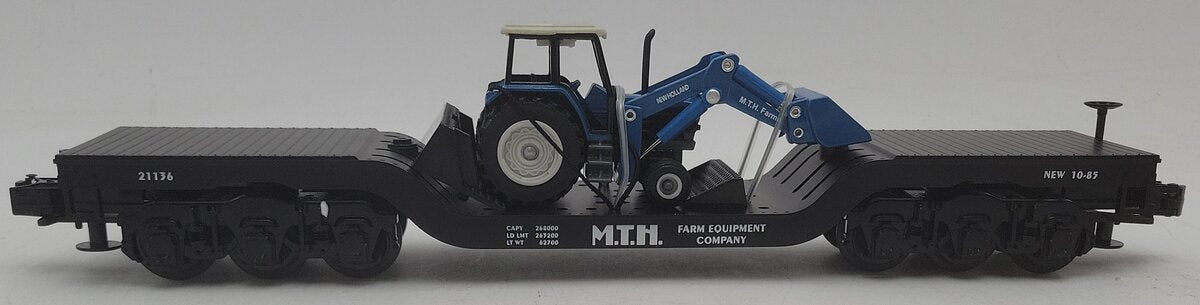 MTH 30-7622 O Gauge Depressed Center Flat w/ Ertl New Holland Tractor #21136 EX/Box