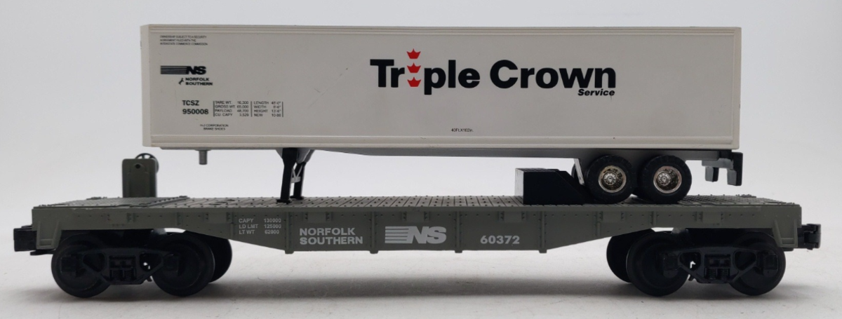 MTH 30-7609 O Gauge Norfolk & Southern Flatcar with NS Triple Crown Trailer VG/Box