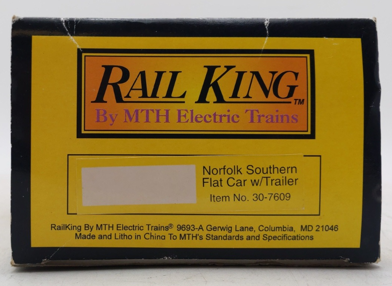 MTH 30-7609 O Gauge Norfolk & Southern Flatcar with NS Triple Crown Trailer VG/Box