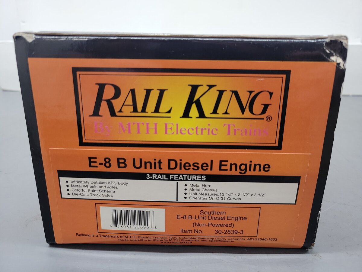 MTH 30-2839-3 O Gauge Southern E-8 B-Unit Non-Powered Diesel Engine EX/Box