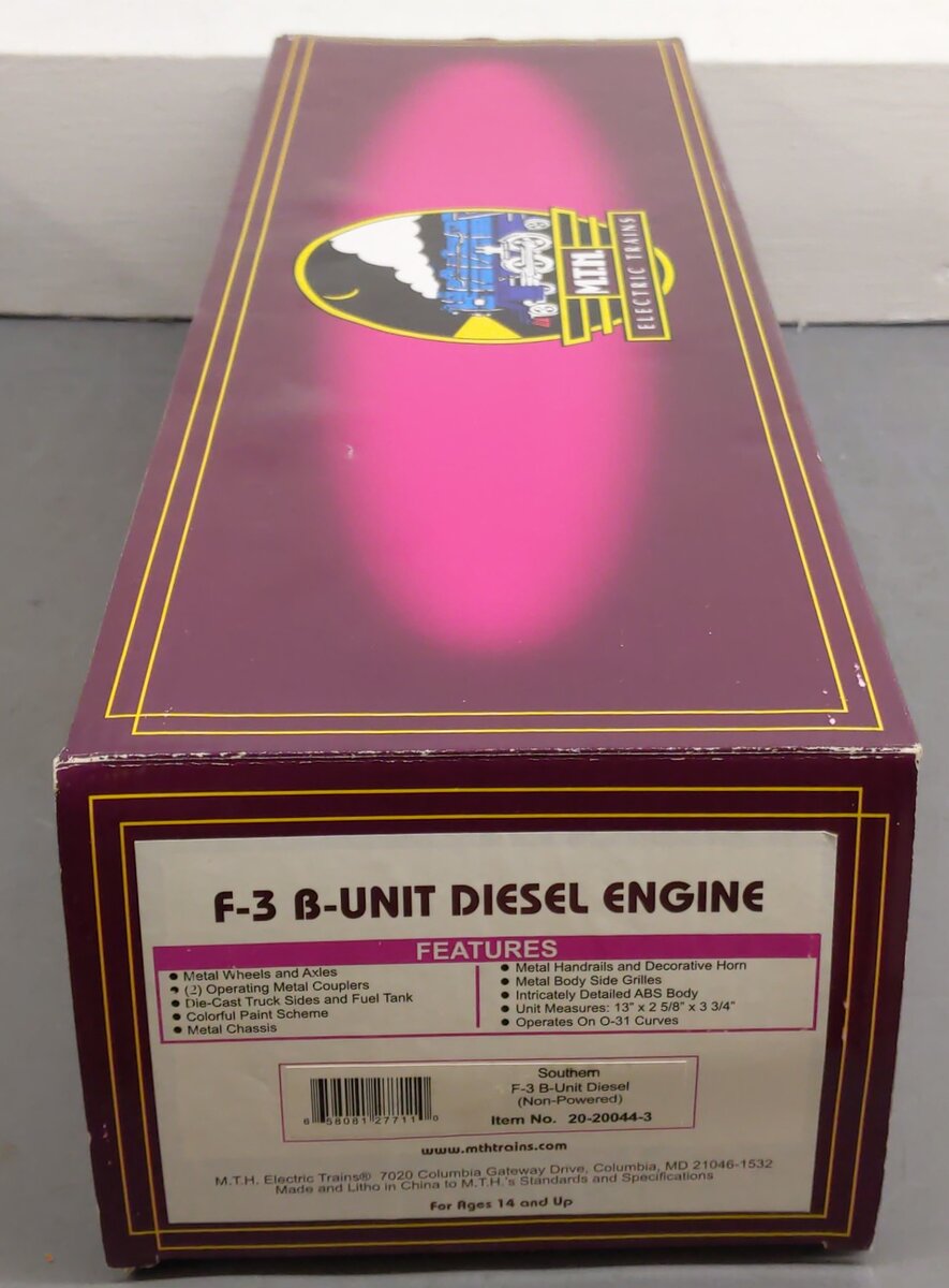 MTH 20-20044-3 O Gauge Southern F-3 B-Unit Non-Powered Diesel Engine #4358 EX/Box