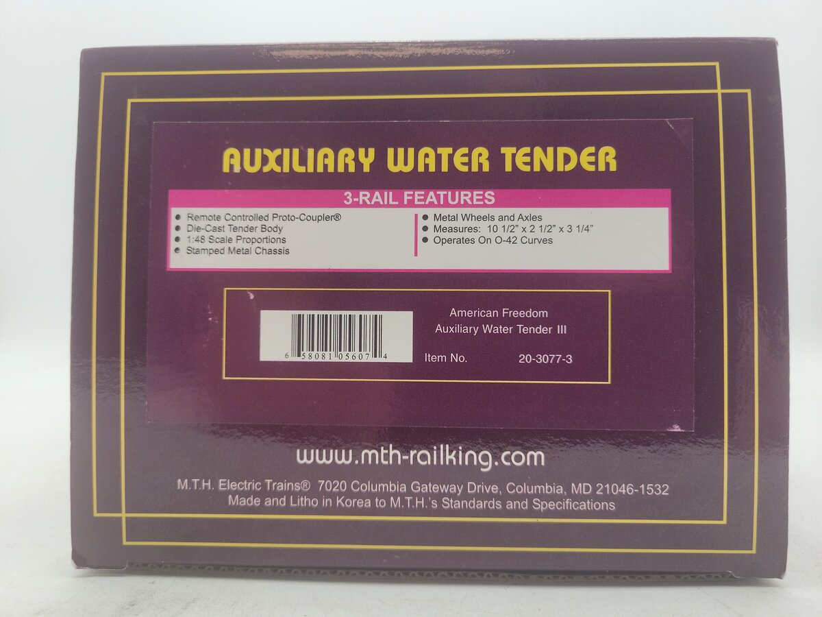 MTH 20-3077-3 American Freedom Auxiliary Water Tender III EX/Box