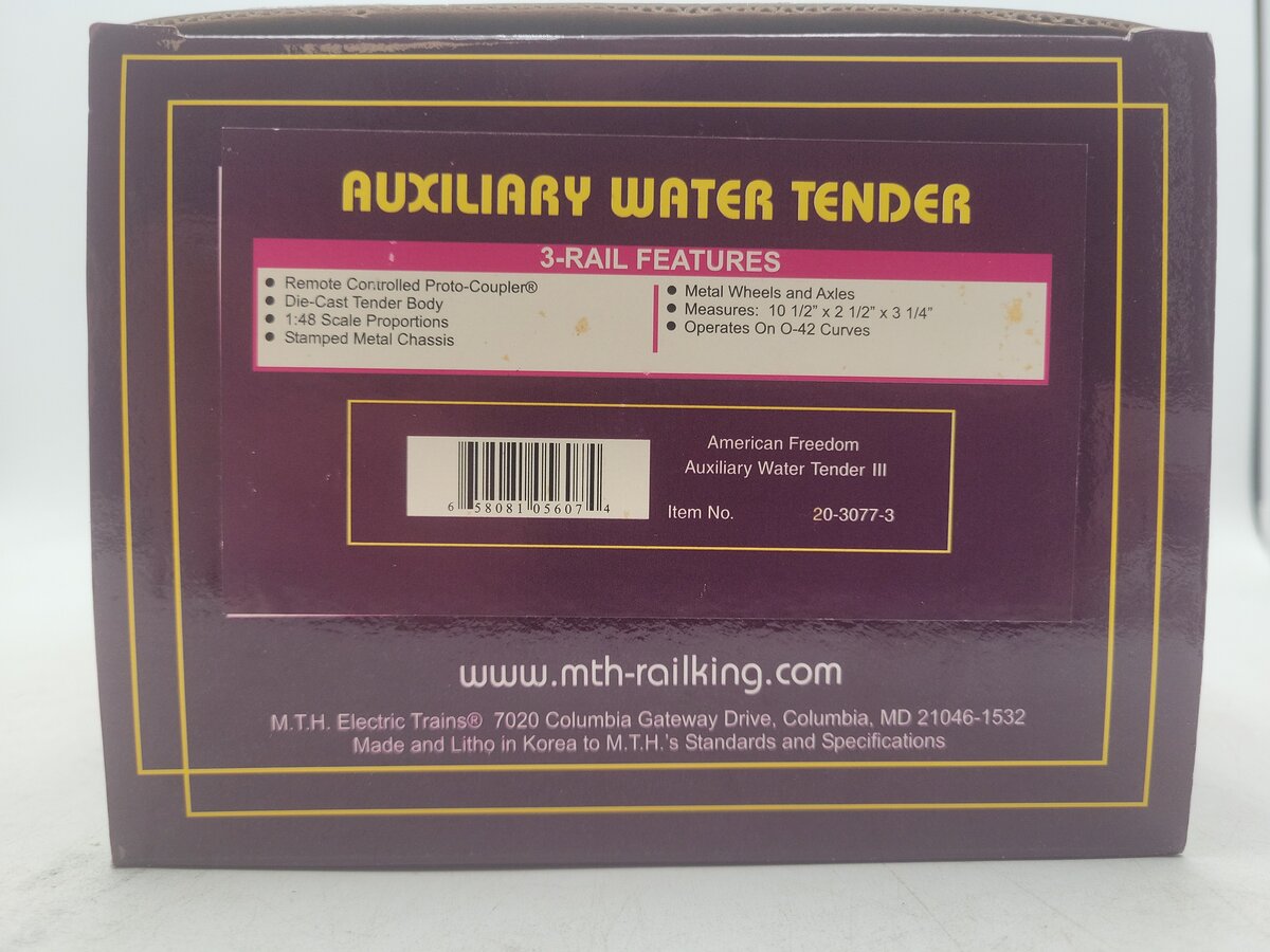 MTH 20-3077-3 American Freedom Auxiliary Water Tender III EX/Box