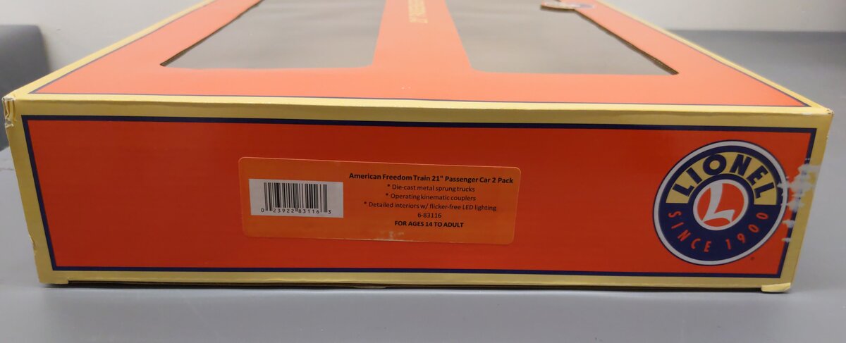 Lionel 6-83116 O American Freedom Train 21'' Passenger Car (2) #104, #105 LN/Box