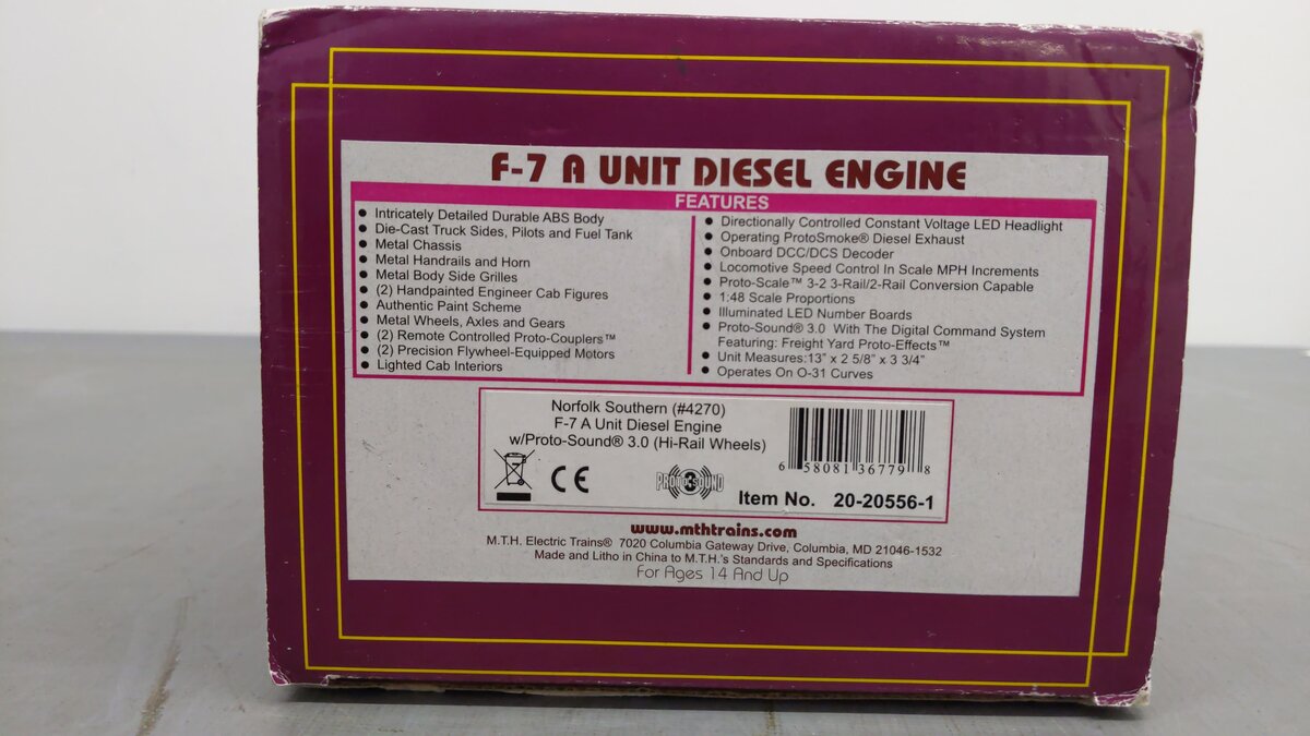 MTH 20-20556-1 O Gauge Norfolk Southern F-7 A Diesel Engine with PS3 #4270 EX/Box