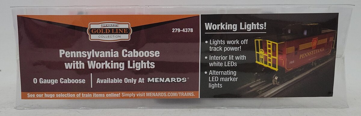 Menards 279-4378 O Gauge Pennsylvania Caboose w/ Lights #4236 NIB