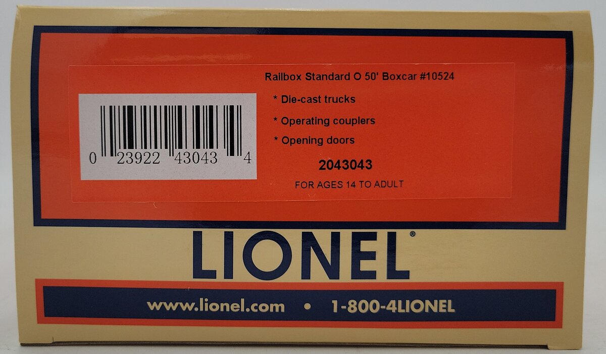 Lionel 2043043 O Gauge Railbox 50' Boxcar #10524 LN/Box
