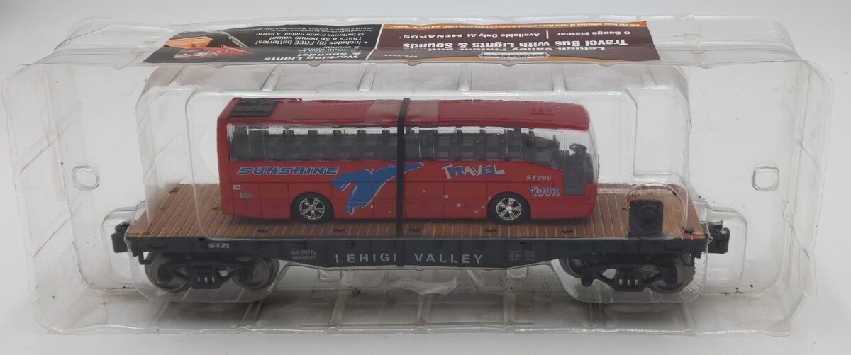Menards 279-3844 O Lehigh Valley Flatcar w/ Travel Bus LN/Box