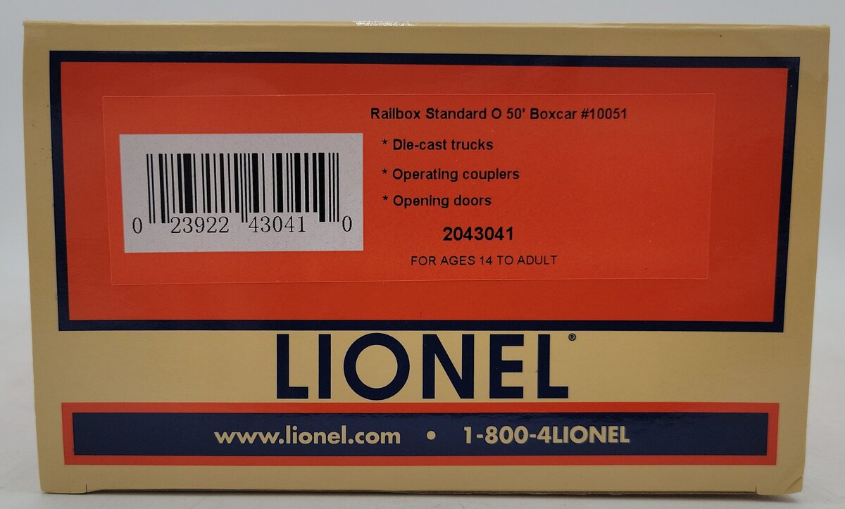 Lionel 2043041 O Railbox Standard 50' Boxcar #10051 LN/Box