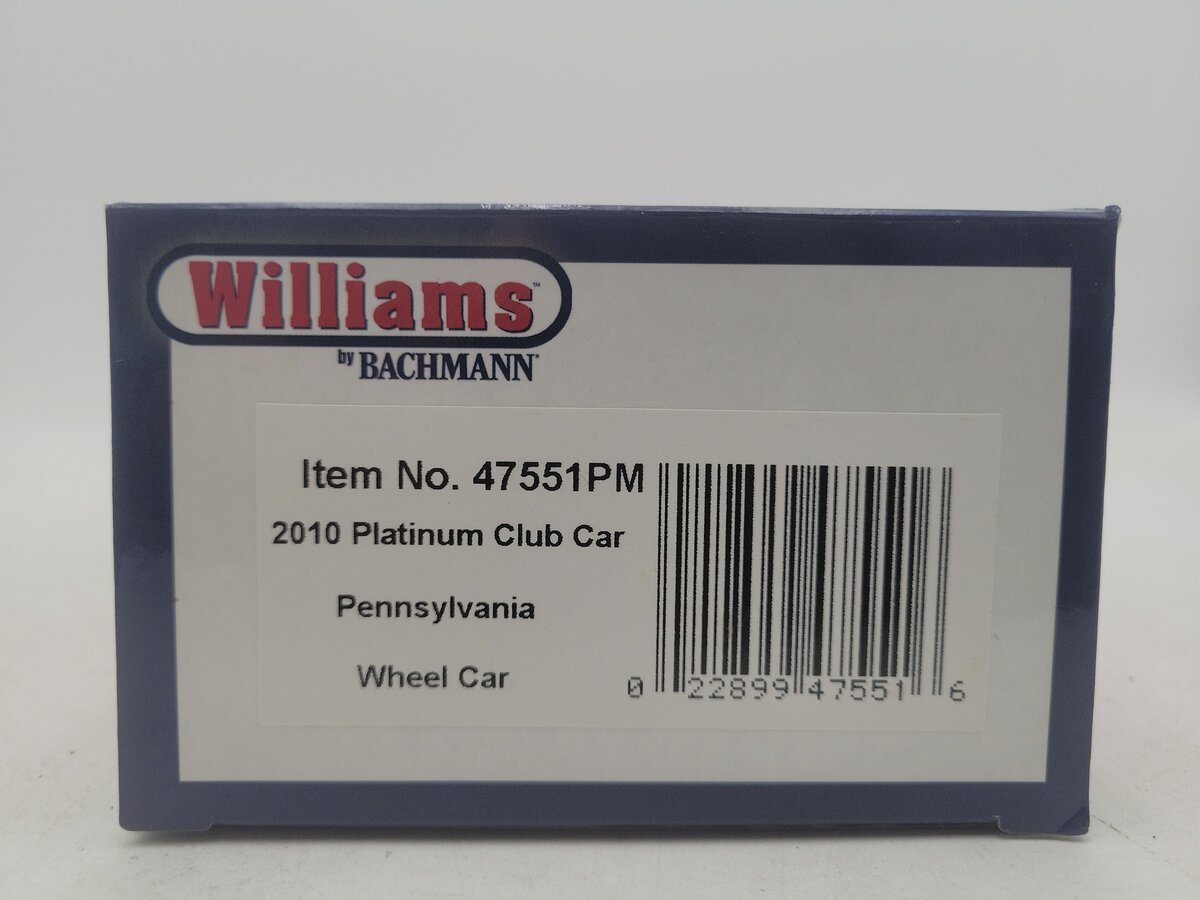 Williams 47551PM O Gauge Pennsylvania Wheel Car 2010 Platinum Club Car #491396 LN/Box