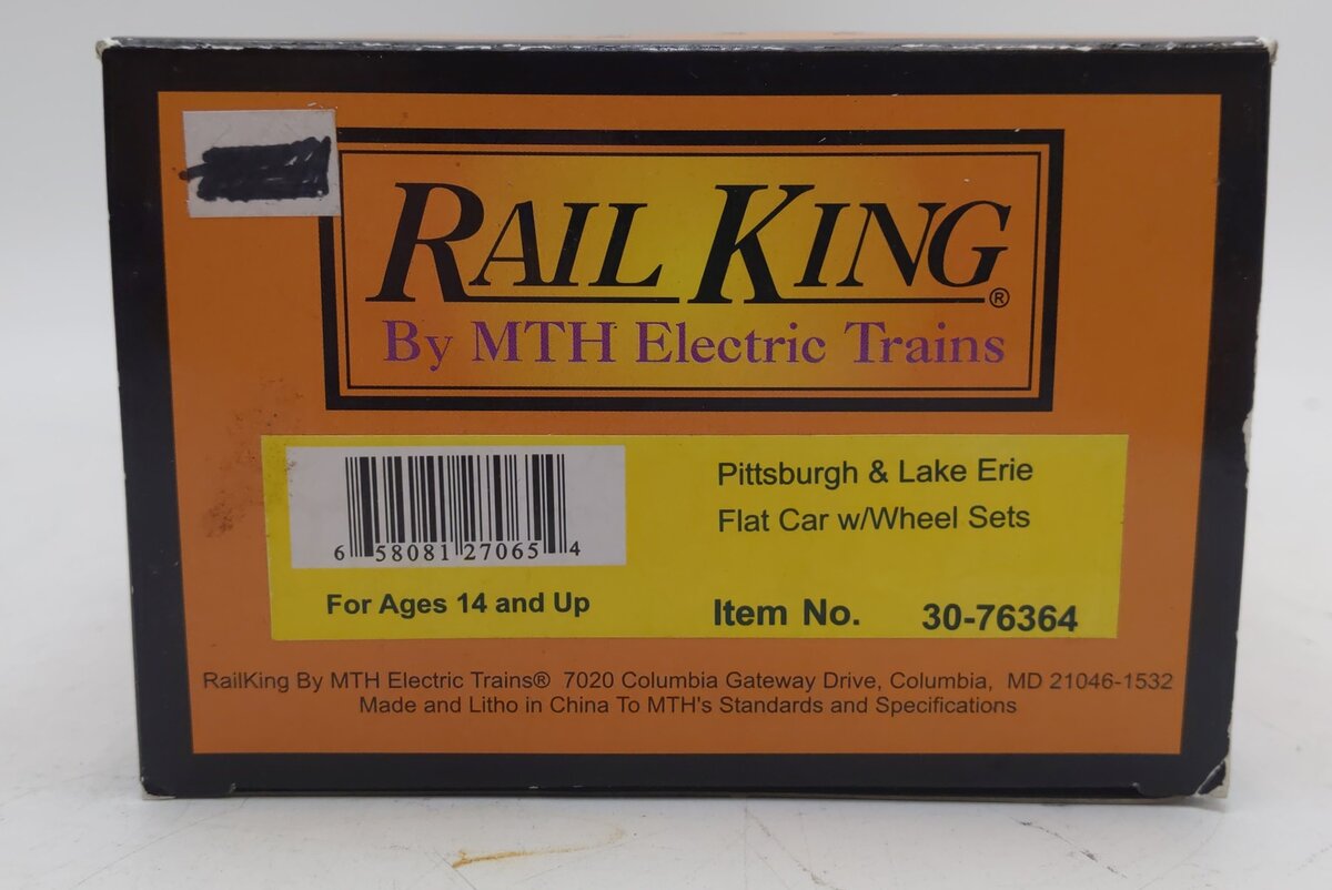 MTH 30-76364 O Pittsburgh & Lake Erie RailKing Flat Car with Wheel Set #42348 LN/Box