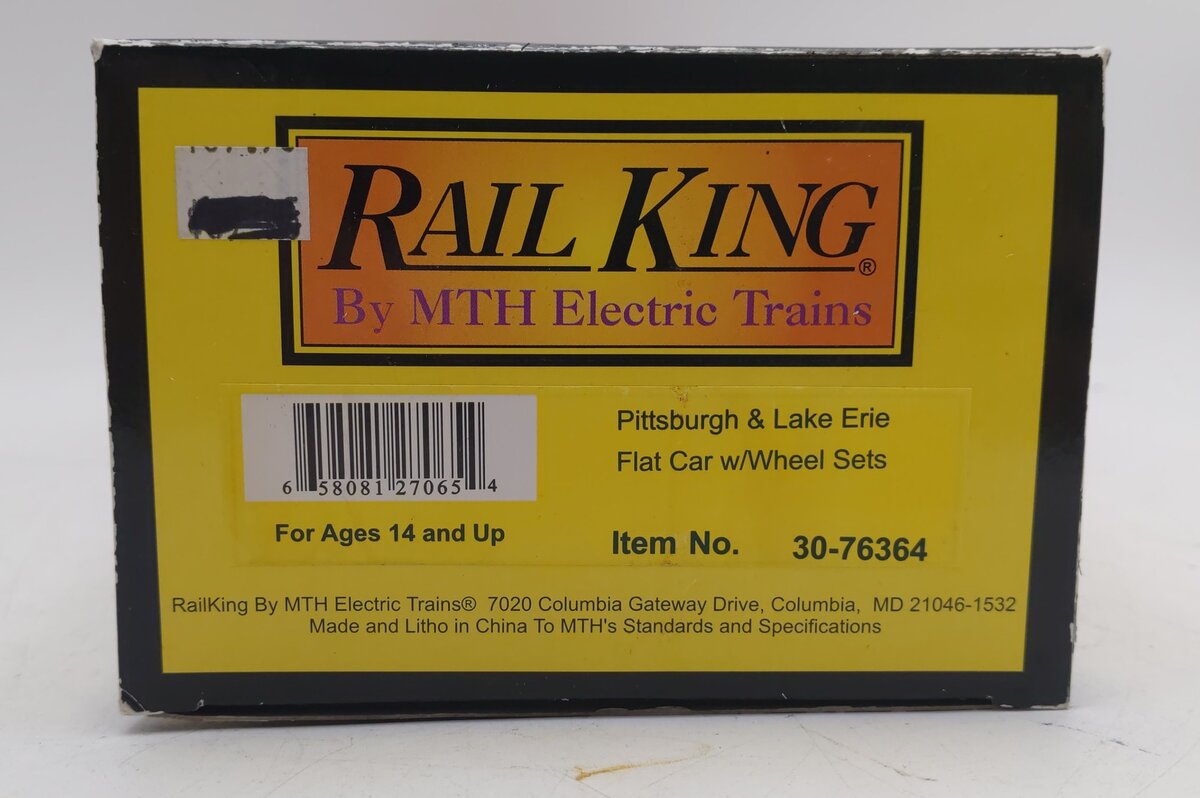 MTH 30-76364 O Pittsburgh & Lake Erie RailKing Flat Car with Wheel Set #42348 LN/Box