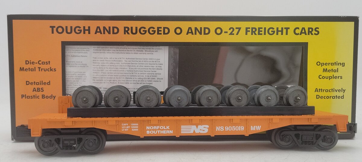 MTH 30-76573 O Norfolk Southern Flatcar with Wheel Set #905019 EX/Box