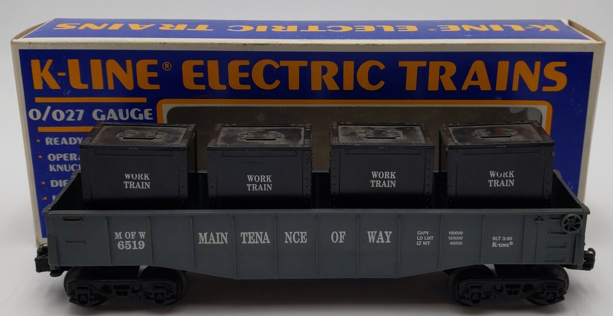 K-Line K-6519 O Guage MOW Gondola w/Crates LN/Box