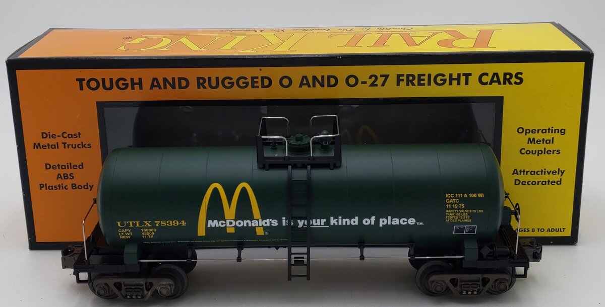 MTH 30-7336 O McDonald's Green Tank Car #78394 LN/Box