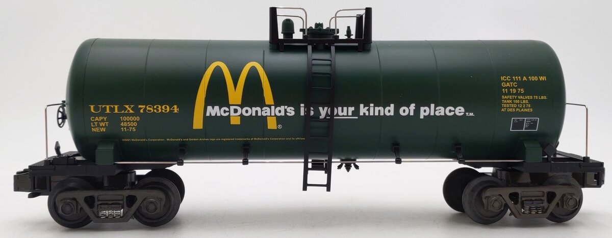 MTH 30-7336 O McDonald's Green Tank Car #78394 LN/Box