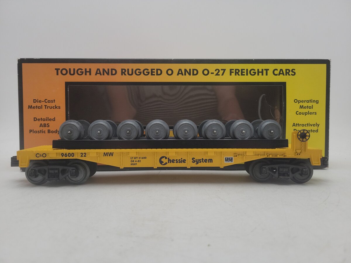 MTH 30-76619 O Chessie System RailKing 3-Rail Flatcar w/Wheelset Load #960022 EX/Box