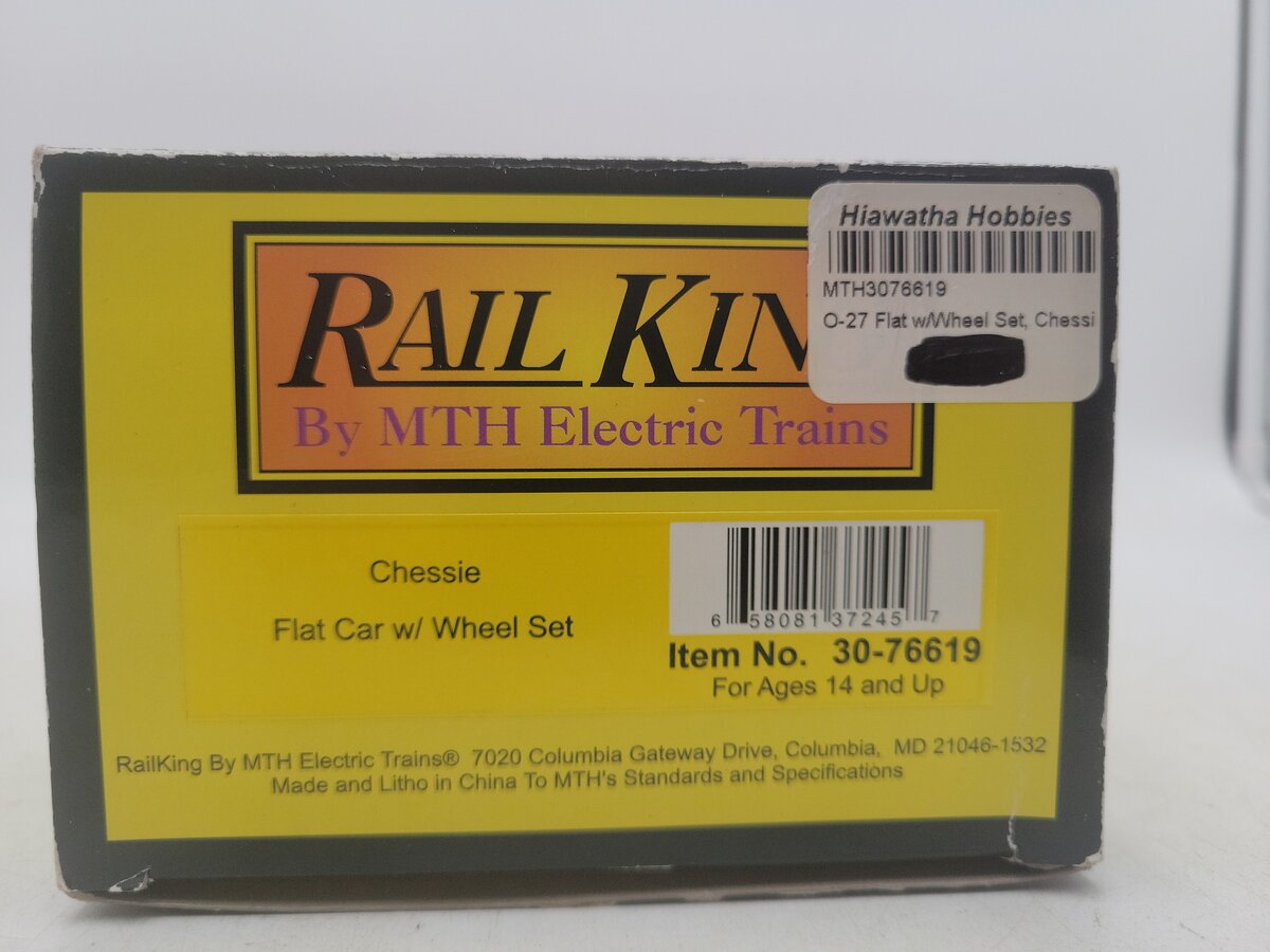 MTH 30-76619 O Chessie System RailKing 3-Rail Flatcar w/Wheelset Load #960022 EX/Box