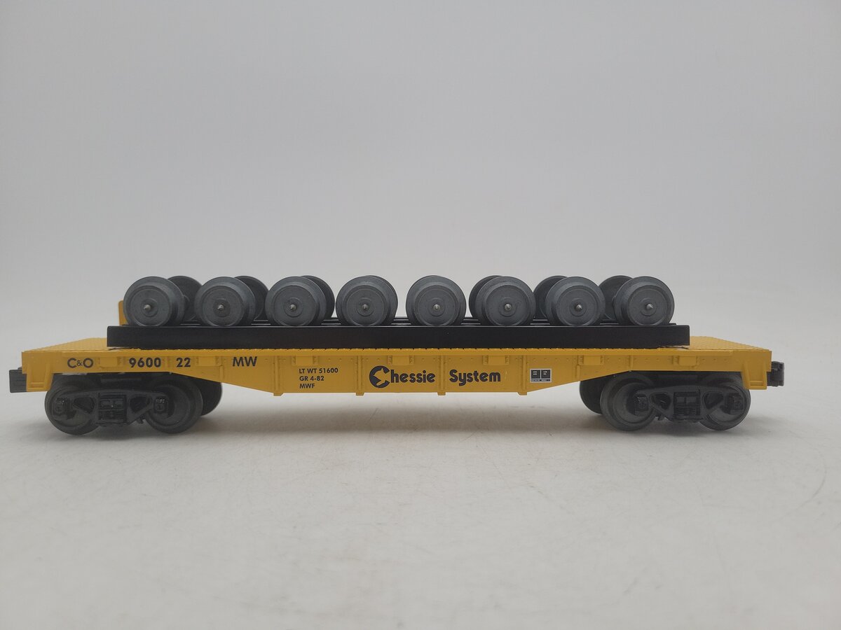 MTH 30-76619 O Chessie System RailKing 3-Rail Flatcar w/Wheelset Load #960022 EX/Box