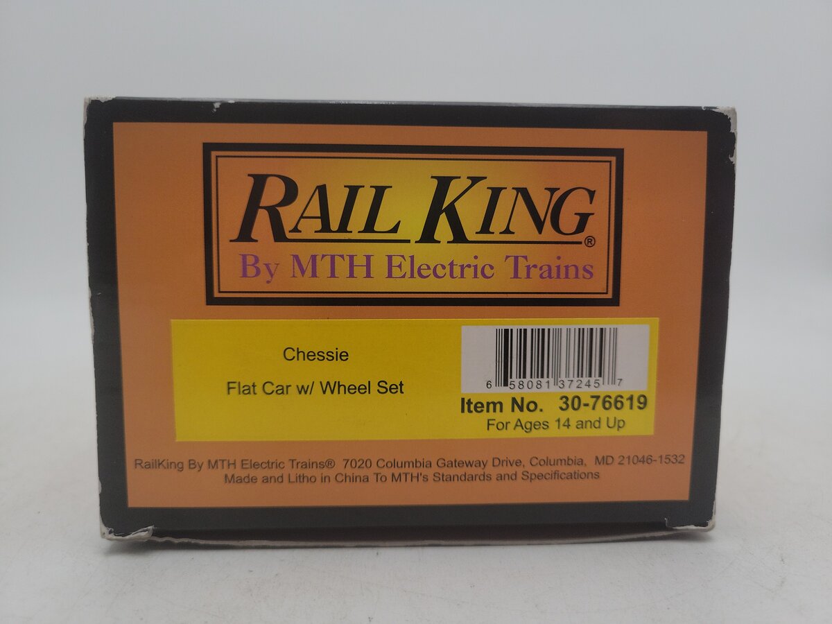 MTH 30-76619 O Chessie System RailKing 3-Rail Flatcar w/Wheelset Load #960022 EX/Box