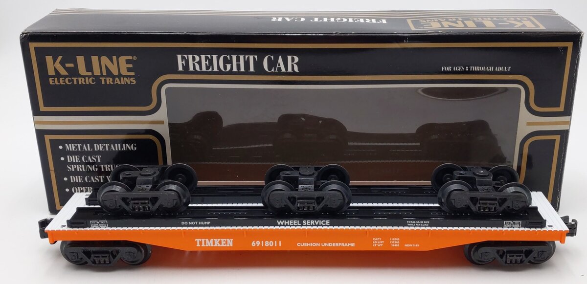 K-Line K691-8011 Timken Bulkhead Flatcar w/Wheel Load LN/Box
