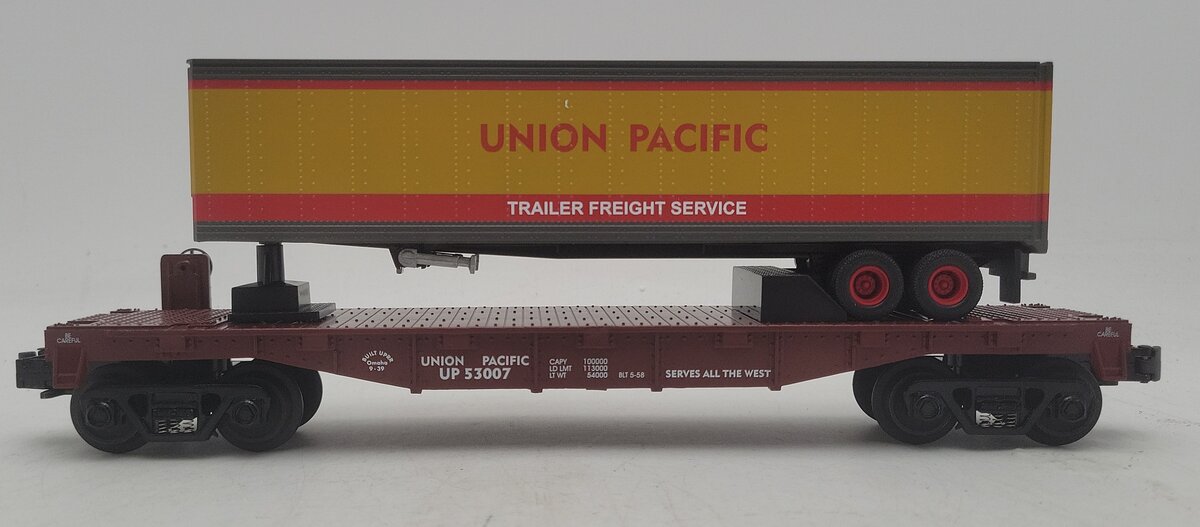 MTH 30-7632 O Gauge Union Pacific Flatcar #53007 with Trailer EX/Box