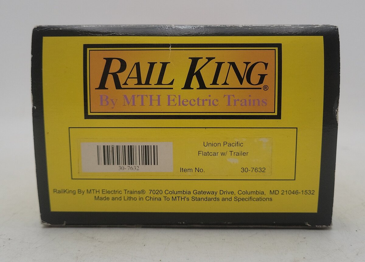 MTH 30-7632 O Gauge Union Pacific Flatcar #53007 with Trailer EX/Box