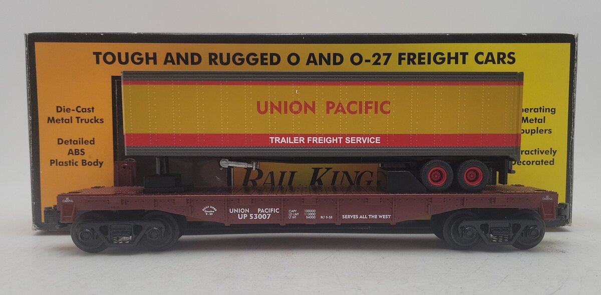 MTH 30-7632 O Gauge Union Pacific Flatcar #53007 with Trailer EX/Box