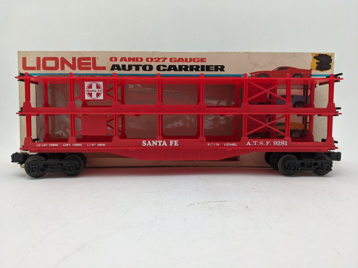 Lionel 6-9281 O Gauge Santa Fe Tri-level Auto Carrier EX/Box