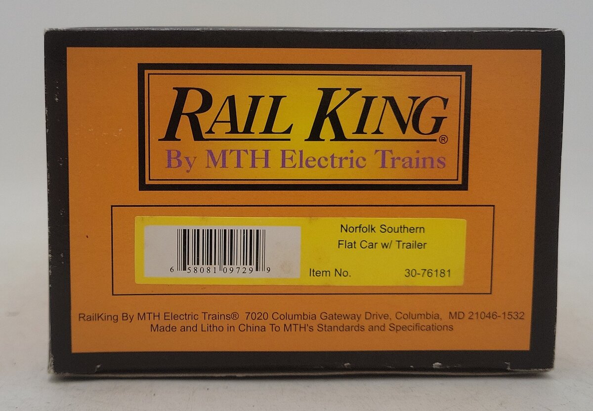 MTH 30-76181 O Gauge Norfolk Southern Flat Car w/ Trailer EX/Box