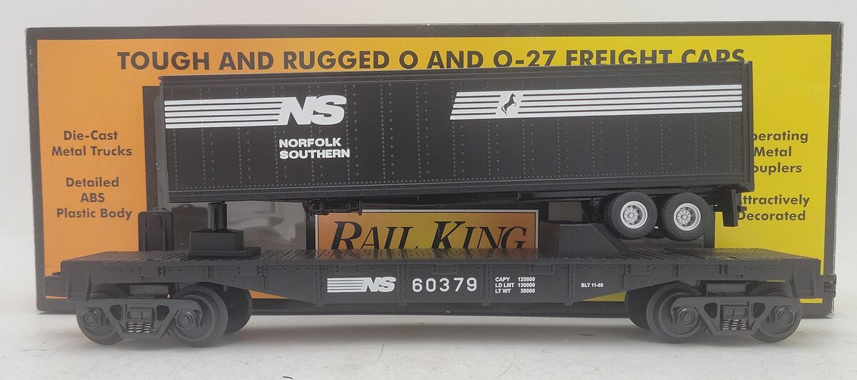 MTH 30-76181 O Gauge Norfolk Southern Flat Car w/ Trailer EX/Box