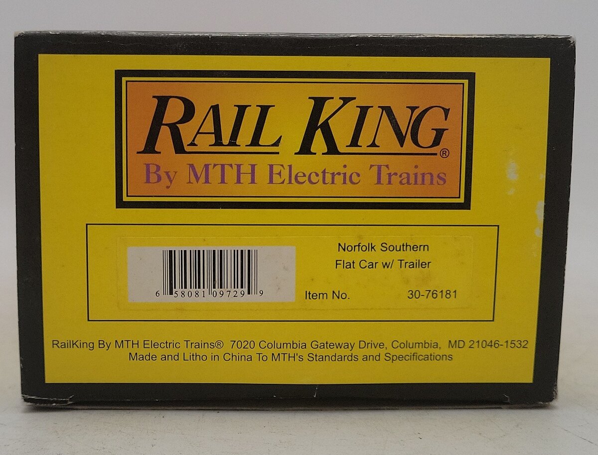 MTH 30-76181 O Gauge Norfolk Southern Flat Car w/ Trailer EX/Box