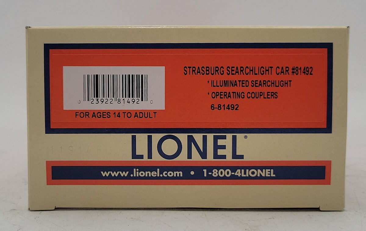 Lionel 6-81492 O Gauge Strasburg Searchlight Car #81492 LN/Box