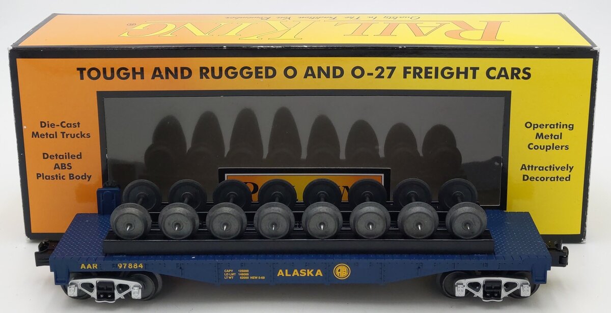 MTH 30-76366 O Alaska RailKing Flat Car with Wheel Set #97884 LN/Box