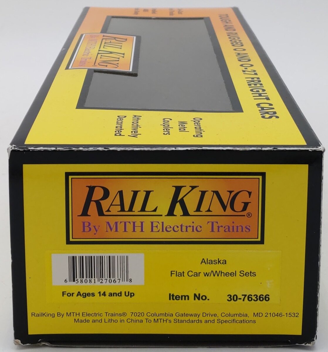 MTH 30-76366 O Alaska RailKing Flat Car with Wheel Set #97884 LN/Box