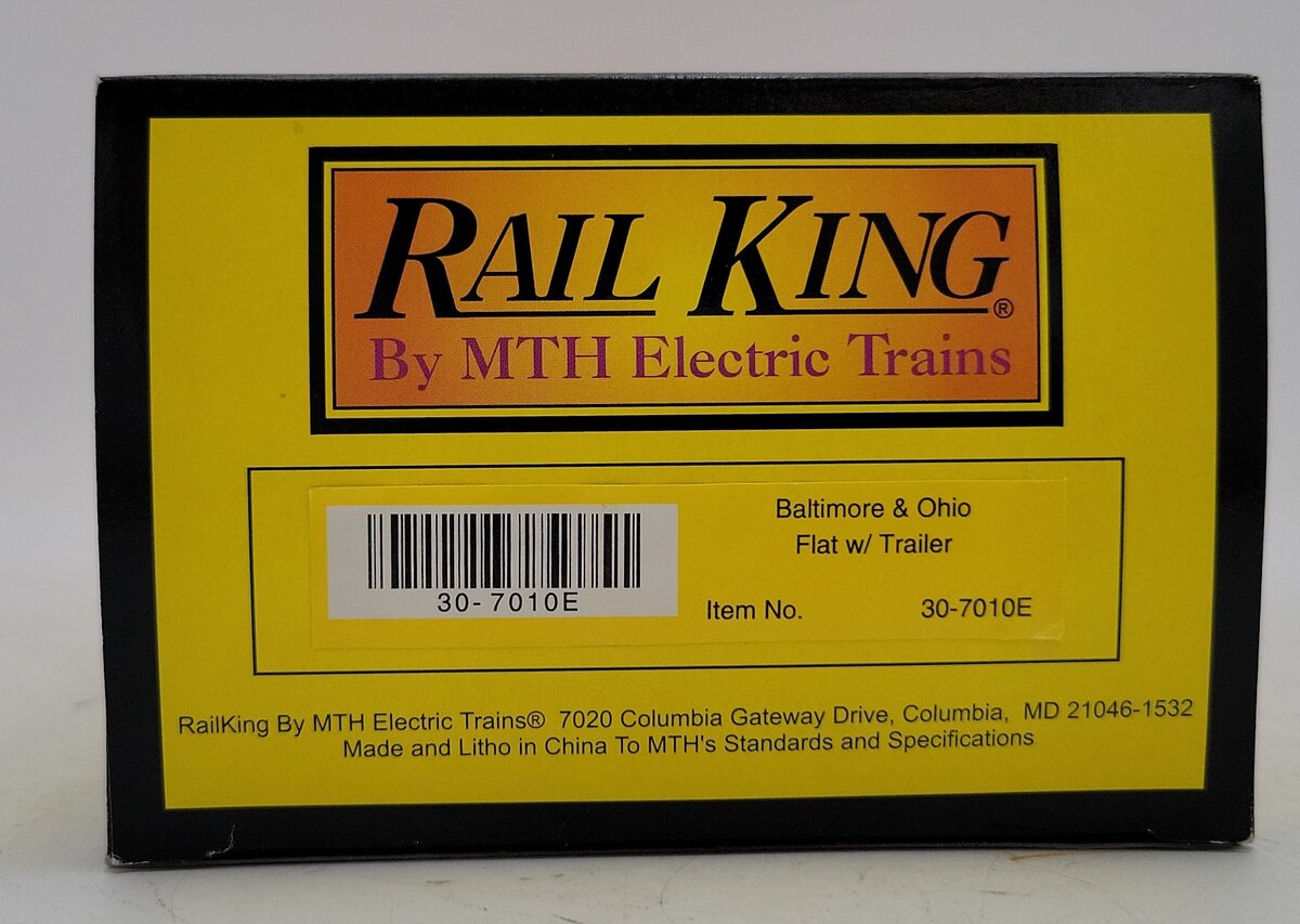 MTH 30-7010E O Gauge Baltimore & Ohio Flatcar w/ Trailer EX/Box