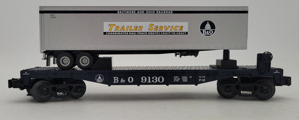 MTH 30-7010E O Gauge Baltimore & Ohio Flatcar w/ Trailer EX/Box