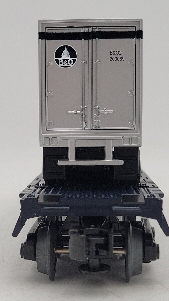 MTH 30-7010E O Gauge Baltimore & Ohio Flatcar w/ Trailer EX/Box